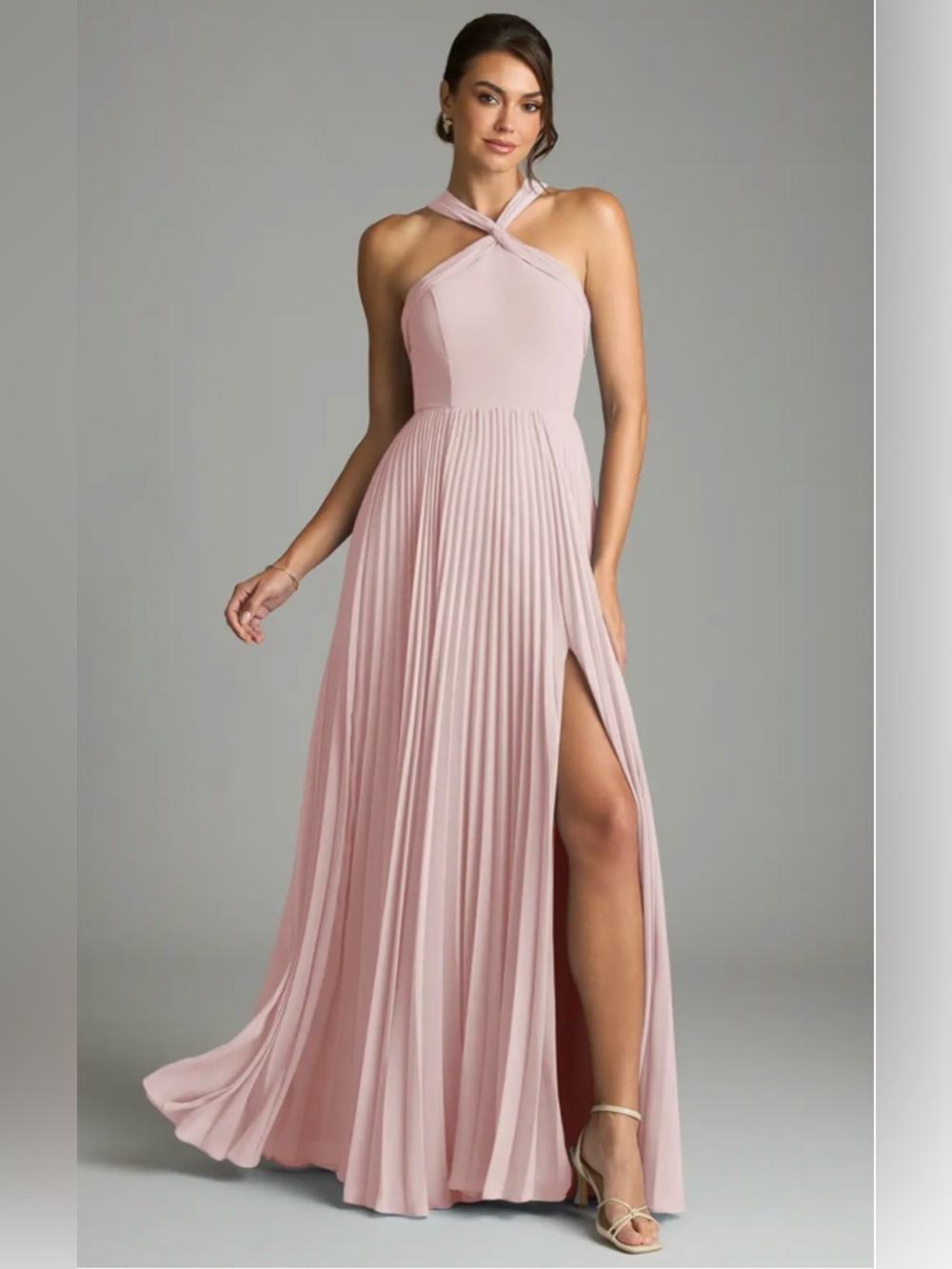 Azazie - Pleated Halter Bridesmaid Gown - Blushing Pink
